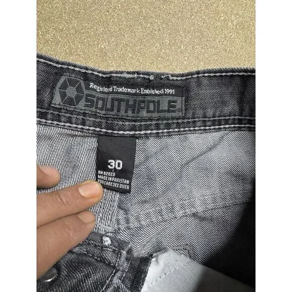 Southpole Jeans black grey Baggie Wide Leg Pants 30x30 Vintage Y2K Rare‎